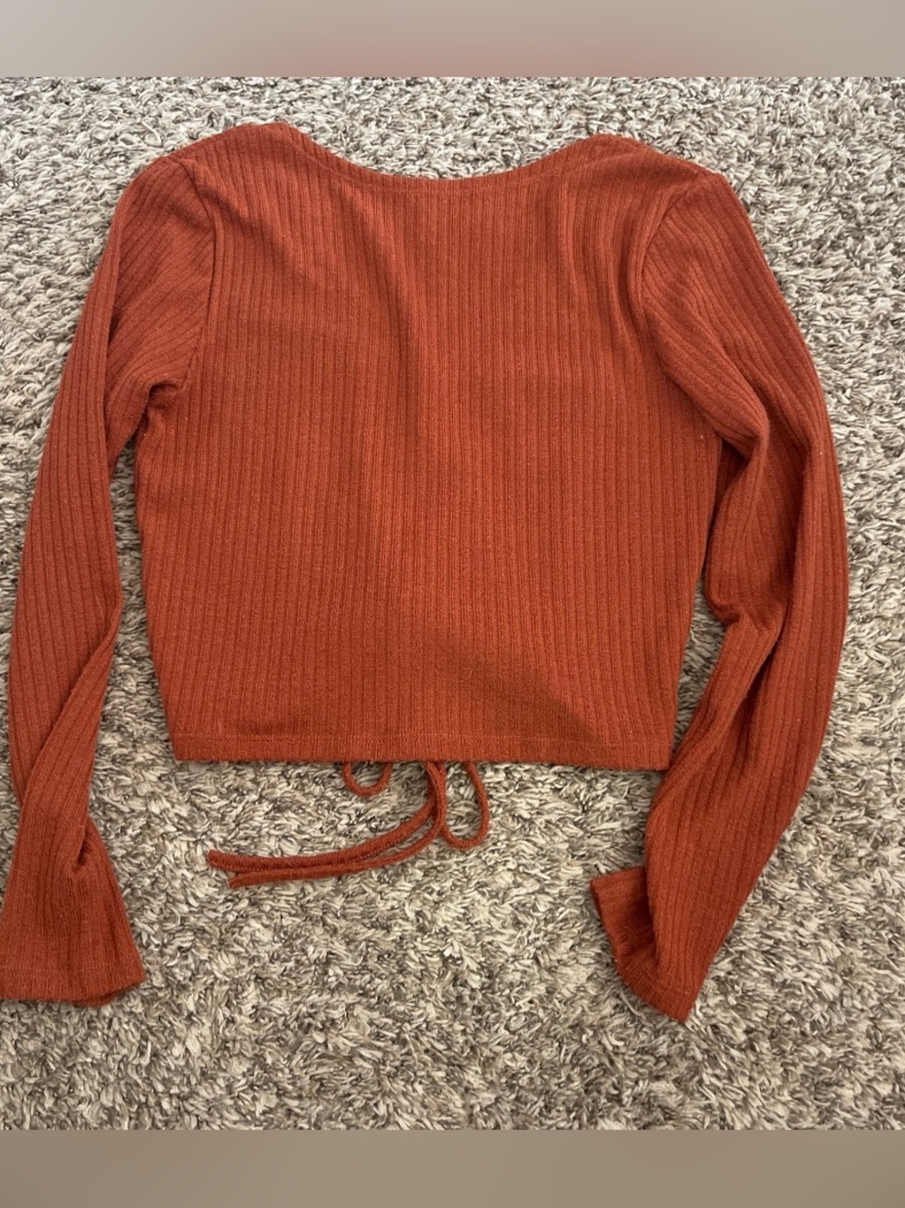 Women's Rust Ribbed Drawstring Long-Sleeve Top - Picture 2 of 2